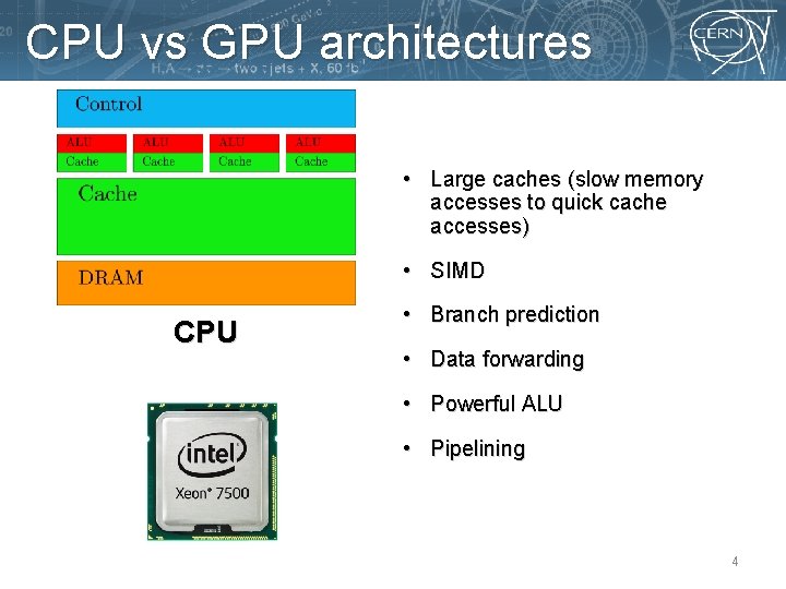CPU vs GPU architectures • Large caches (slow memory accesses to quick cache accesses)