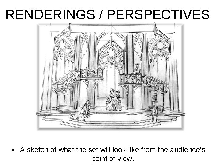 RENDERINGS / PERSPECTIVES • A sketch of what the set will look like from
