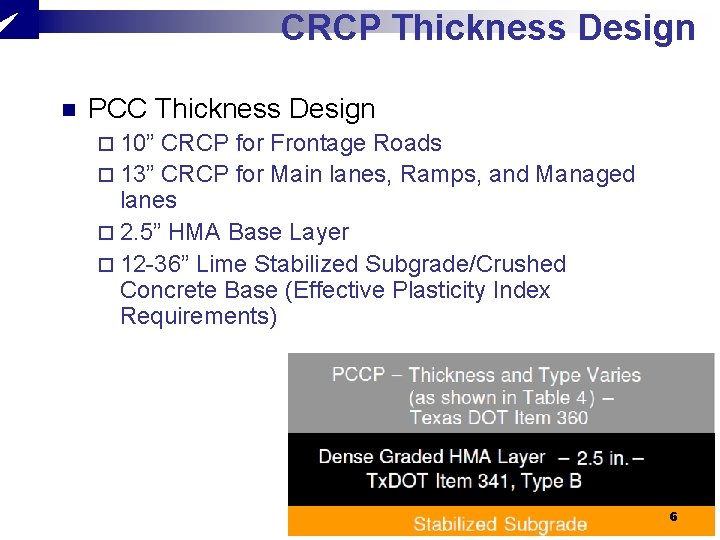 CRCP Thickness Design n PCC Thickness Design ¨ 10” CRCP for Frontage Roads ¨ CRCP Thickness Design n PCC Thickness Design ¨ 10” CRCP for Frontage Roads ¨