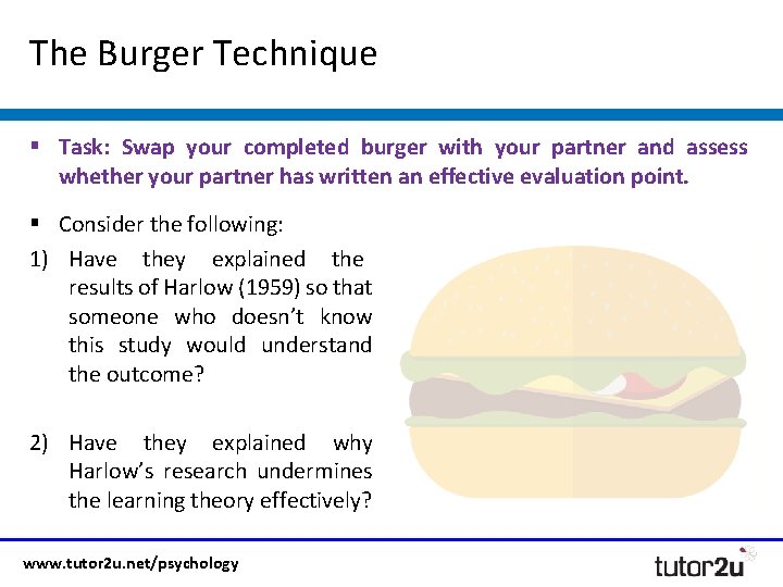 The Burger Technique § Task: Swap your completed burger with your partner and assess