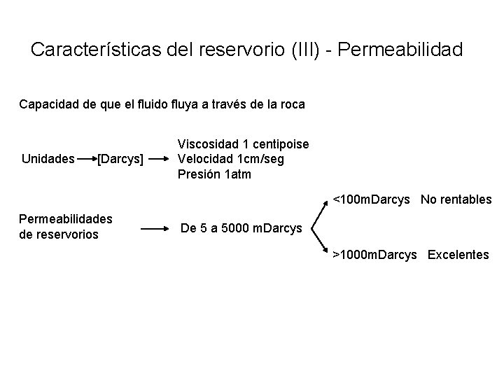 Características del reservorio (III) - Permeabilidad Capacidad de que el fluido fluya a través