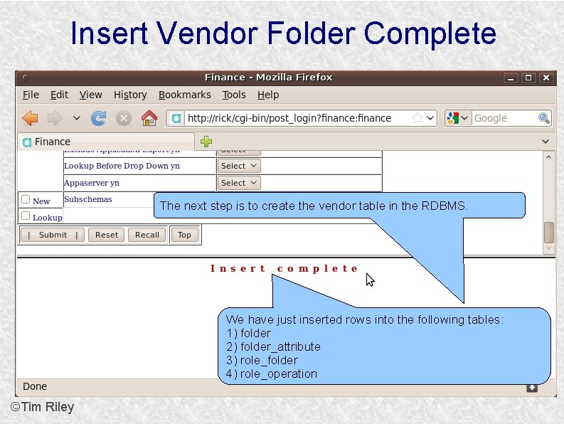 Insert Vendor Folder Complete The next step is to create the vendor table in
