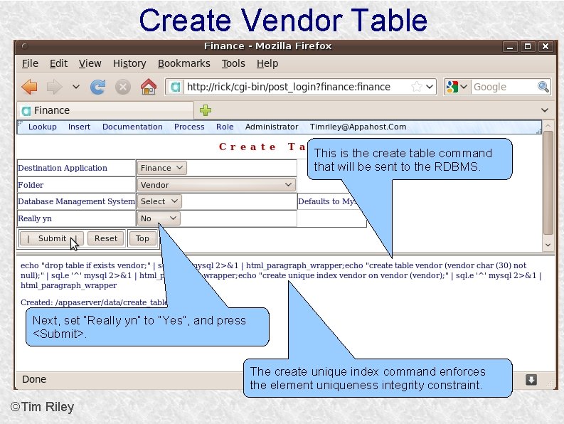 Create Vendor Table This is the create table command that will be sent to