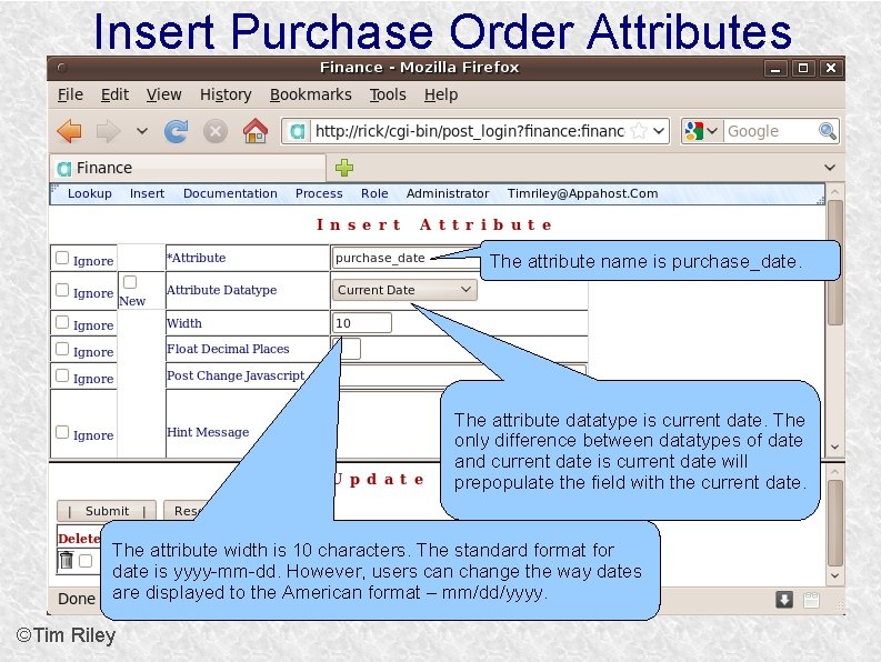 Insert Purchase Order Attributes The attribute name is purchase_date. The attribute datatype is current