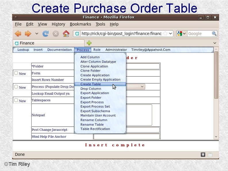 Create Purchase Order Table ©Tim Riley 