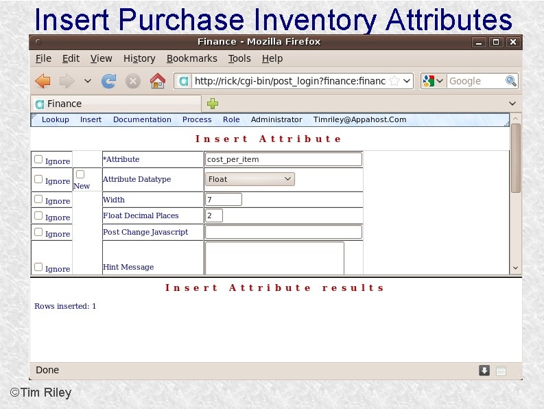 Insert Purchase Inventory Attributes ©Tim Riley 