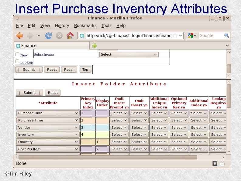 Insert Purchase Inventory Attributes ©Tim Riley 