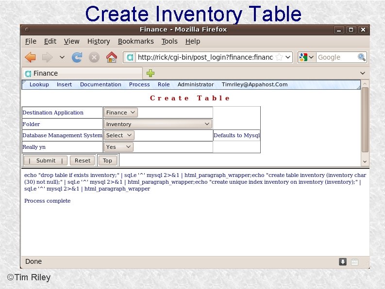 Create Inventory Table ©Tim Riley 