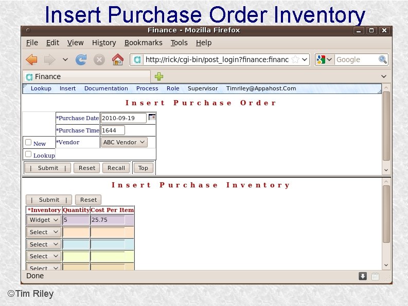 Insert Purchase Order Inventory ©Tim Riley 