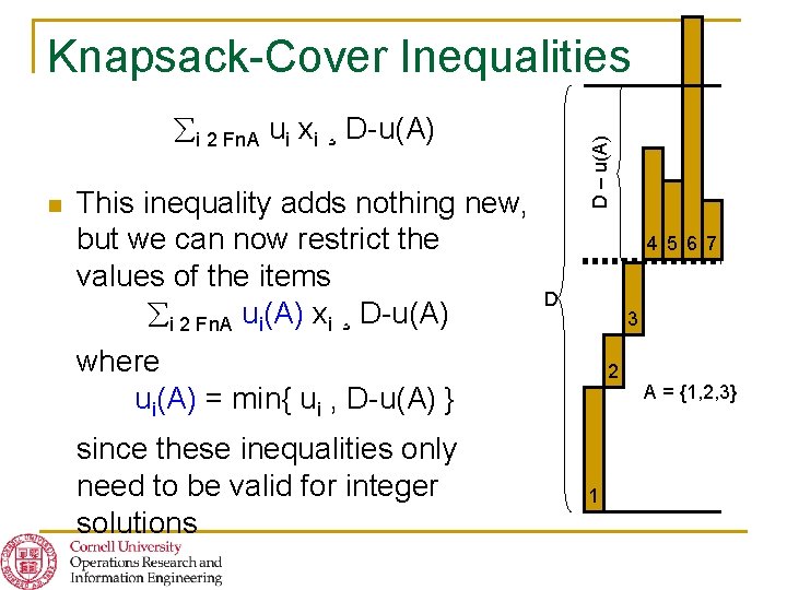Knapsack-Cover Inequalities n This inequality adds nothing new, but we can now restrict the