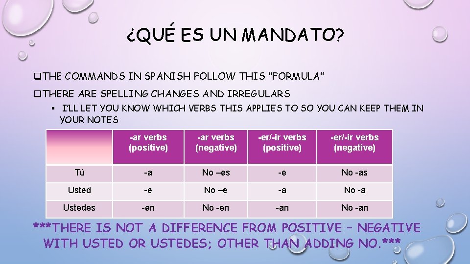¿QUÉ ES UN MANDATO? q. THE COMMANDS IN SPANISH FOLLOW THIS “FORMULA” q. THERE