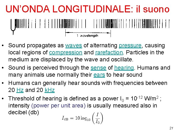 UN’ONDA LONGITUDINALE: il suono • Sound propagates as waves of alternating pressure, causing local UN’ONDA LONGITUDINALE: il suono • Sound propagates as waves of alternating pressure, causing local