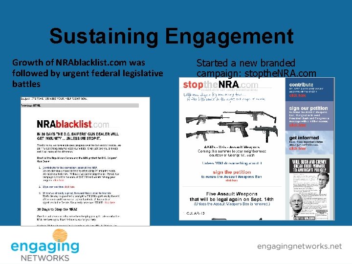 Sustaining Engagement Growth of NRAblacklist. com was followed by urgent federal legislative battles Started