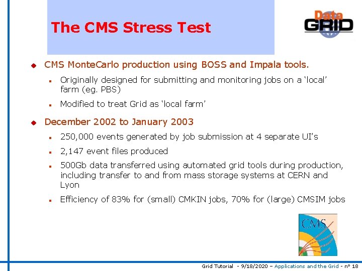 The CMS Stress Test u CMS Monte. Carlo production using BOSS and Impala tools.