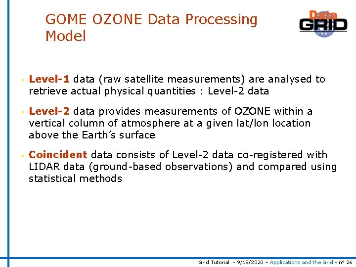 GOME OZONE Data Processing Model § § § Level-1 data (raw satellite measurements) are