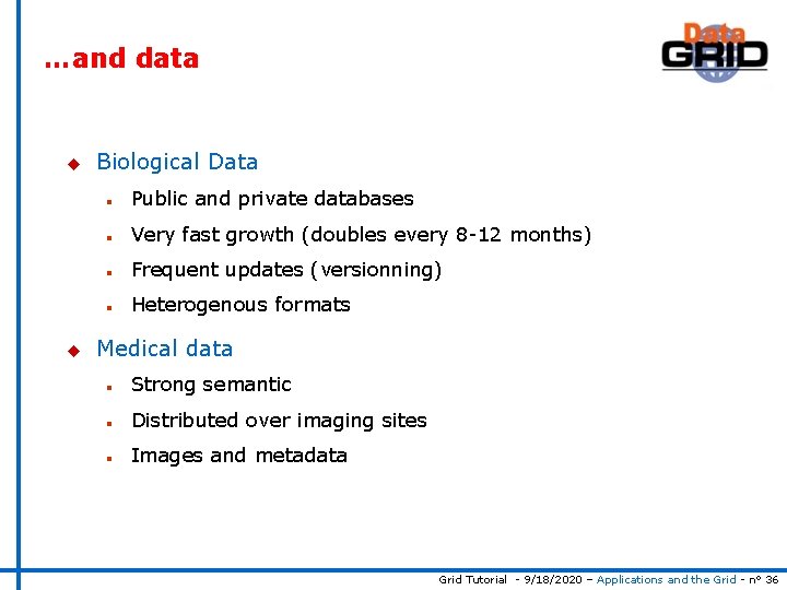 …and data u u Biological Data n Public and private databases n Very fast