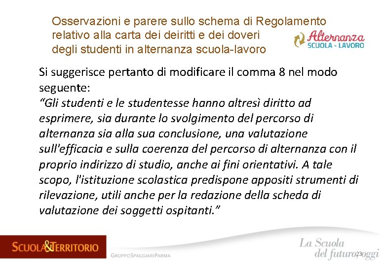 Osservazioni e parere sullo schema di Regolamento relativo alla carta deiritti e dei doveri