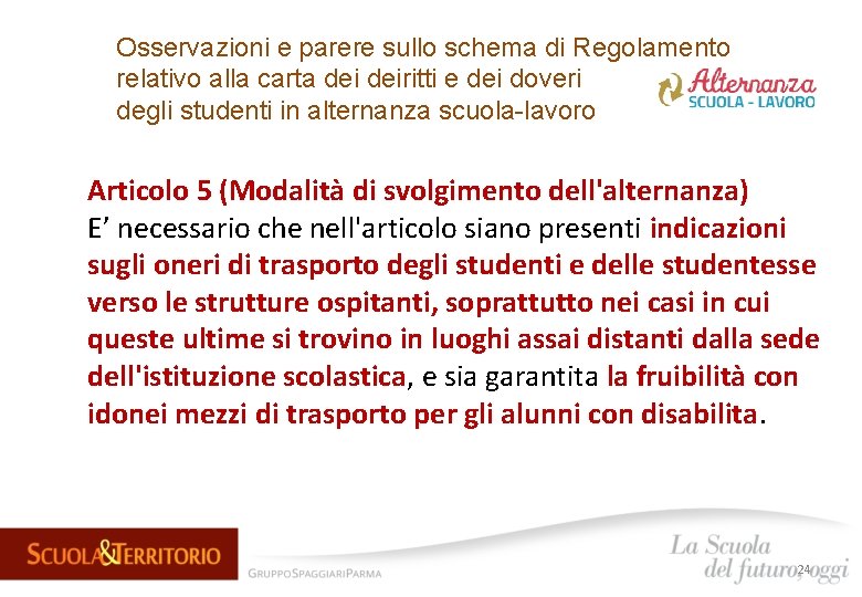 Osservazioni e parere sullo schema di Regolamento relativo alla carta deiritti e dei doveri