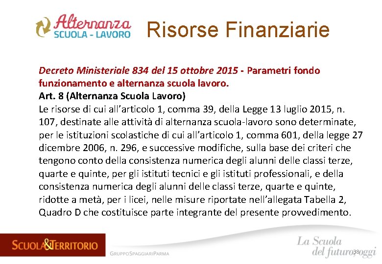 Risorse Finanziarie Decreto Ministeriale 834 del 15 ottobre 2015 - Parametri fondo funzionamento e