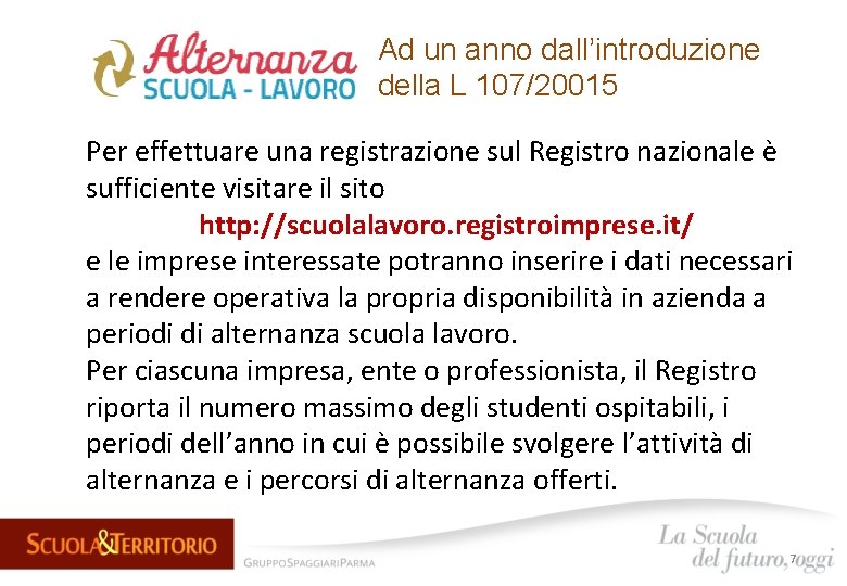 Ad un anno dall’introduzione della L 107/20015 Per effettuare una registrazione sul Registro nazionale