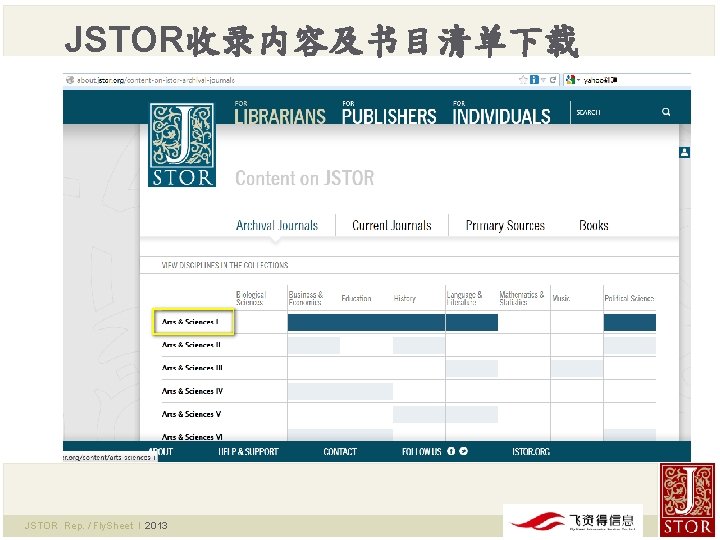 JSTOR收录内容及书目清单下载 JSTOR Rep. / Fly. Sheet l 2013 