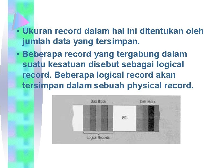  • Ukuran record dalam hal ini ditentukan oleh jumlah data yang tersimpan. •