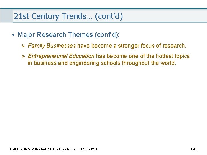 21 st Century Trends… (cont’d) • Major Research Themes (cont’d): Ø Family Businesses have