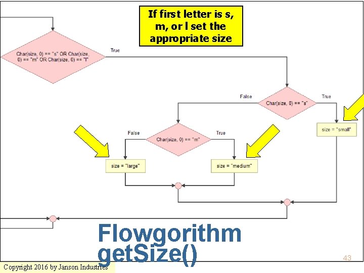 If first letter is s, m, or l set the appropriate size Flowgorithm get.