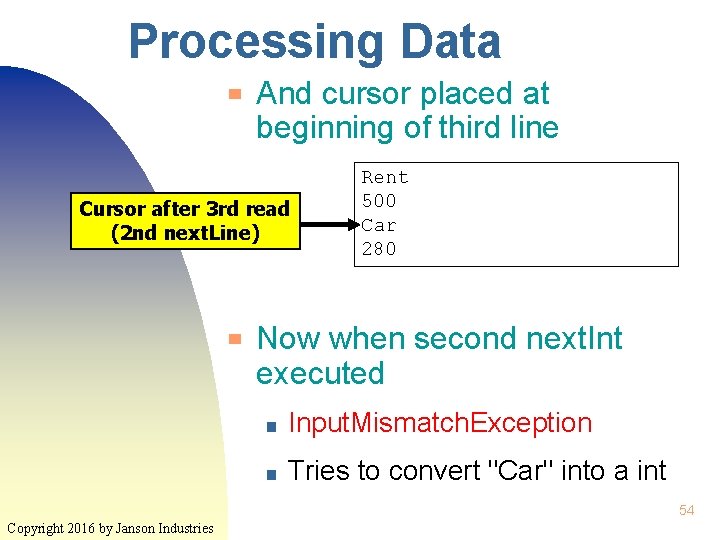 Processing Data ▀ And cursor placed at beginning of third line Cursor after 3