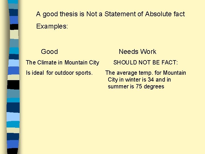 A good thesis is Not a Statement of Absolute fact Examples: Good The Climate