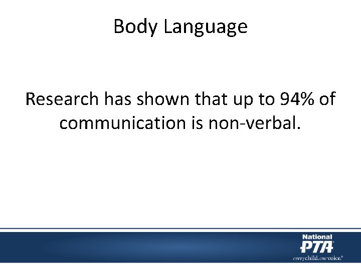 Body Language Research has shown that up to 94% of communication is non-verbal. 