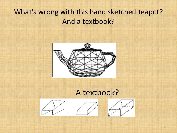 What's wrong with this hand sketched teapot? And a textbook? A textbook? 13 