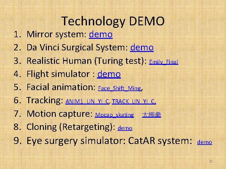 1. 2. 3. 4. 5. 6. 7. 8. Technology DEMO Mirror system: demo Da