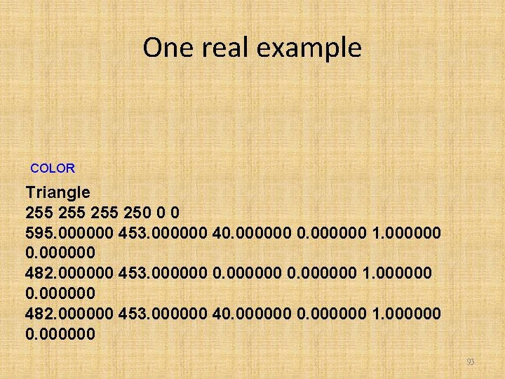 One real example COLOR 　 Triangle 255 255 250 0 0 595. 000000 453.