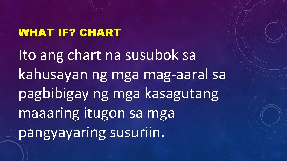 WHAT IF? CHART Ito ang chart na susubok sa kahusayan ng mga mag-aaral sa