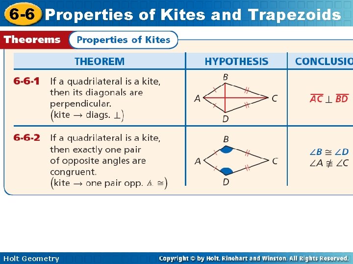 6 -6 Properties of Kites and Trapezoids Holt Geometry 