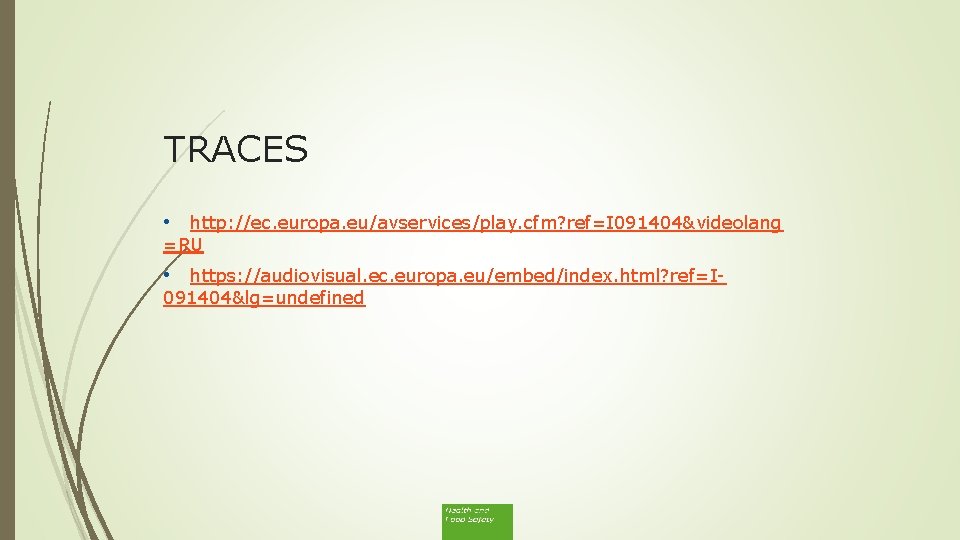 TRACES • http: //ec. europa. eu/avservices/play. cfm? ref=I 091404&videolang =RU • https: //audiovisual. ec.