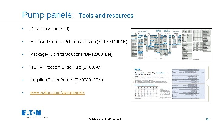 Pump panels: Tools and resources • Catalog (Volume 10) • Enclosed Control Reference Guide