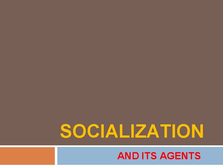 SOCIALIZATION AND ITS AGENTS 