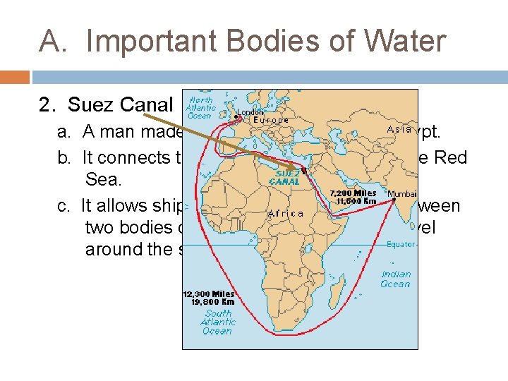 A. Important Bodies of Water 2. Suez Canal a. A man made waterway across