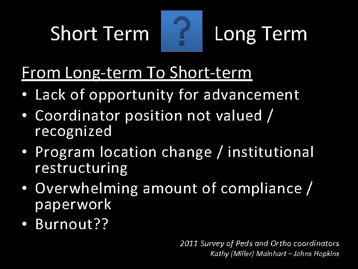 Short Term Long Term From Long-term To Short-term • Lack of opportunity for advancement