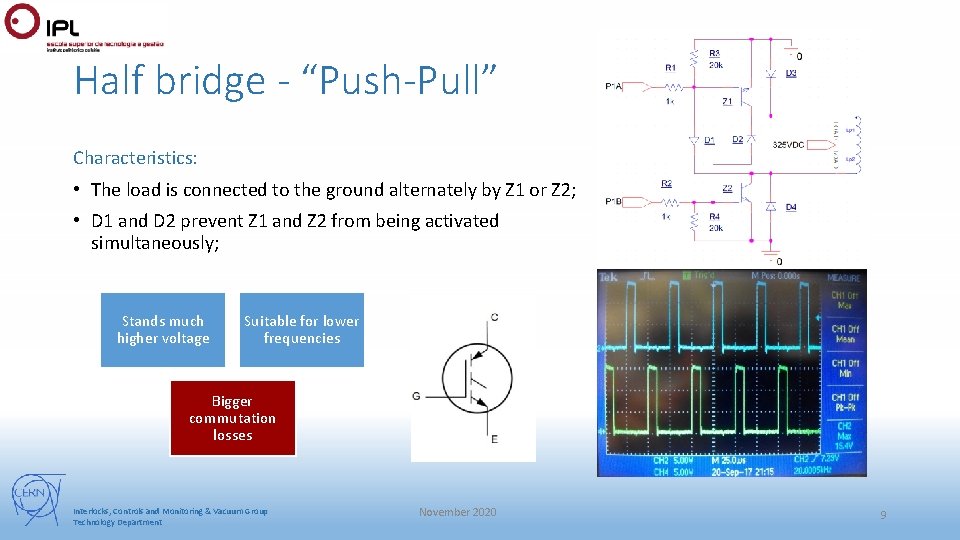 Half bridge - “Push-Pull” Characteristics: • The load is connected to the ground alternately Half bridge - “Push-Pull” Characteristics: • The load is connected to the ground alternately