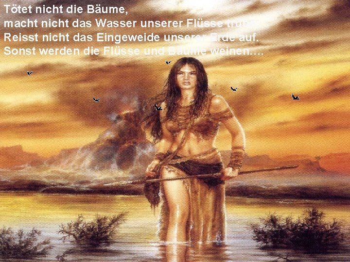 Tötet nicht die Bäume, macht nicht das Wasser unserer Flüsse trübe. Reisst nicht das
