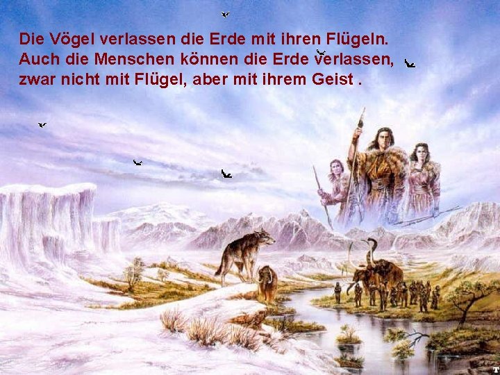 Die Vögel verlassen die Erde mit ihren Flügeln. Auch die Menschen können die Erde