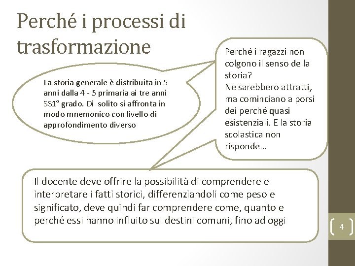 Perché i processi di trasformazione La storia generale è distribuita in 5 anni dalla