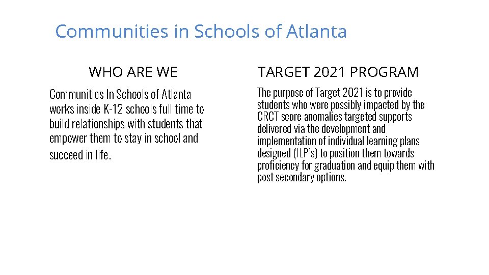 Communities in Schools of Atlanta WHO ARE WE Communities In Schools of Atlanta works