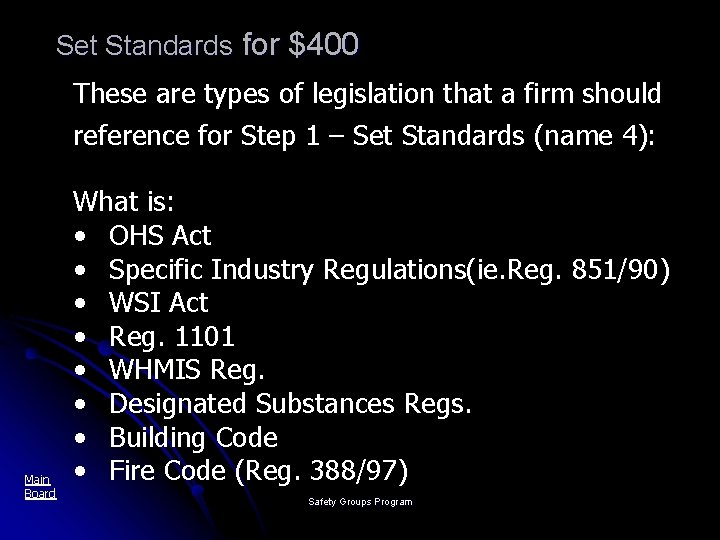 Set Standards for $400 These are types of legislation that a firm should reference