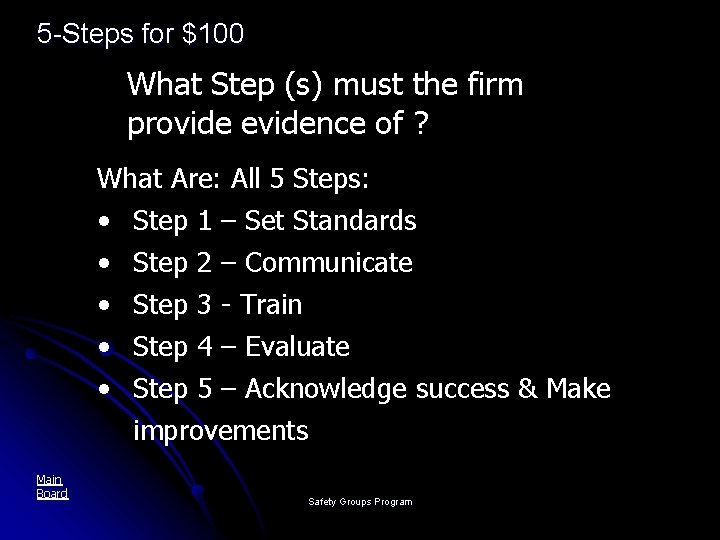 5 -Steps for $100 What Step (s) must the firm provide evidence of ?