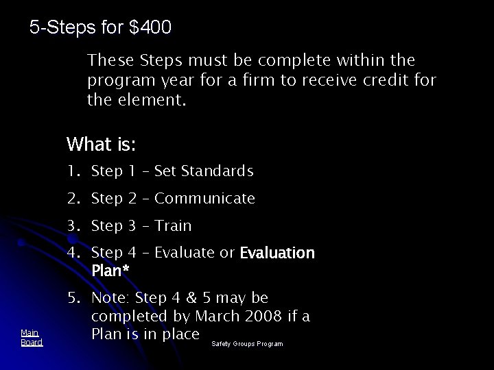 5 -Steps for $400 These Steps must be complete within the program year for