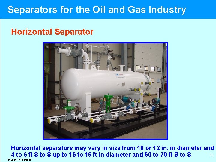  Separators for the Oil and Gas Industry Horizontal Separator Horizontal separators may vary